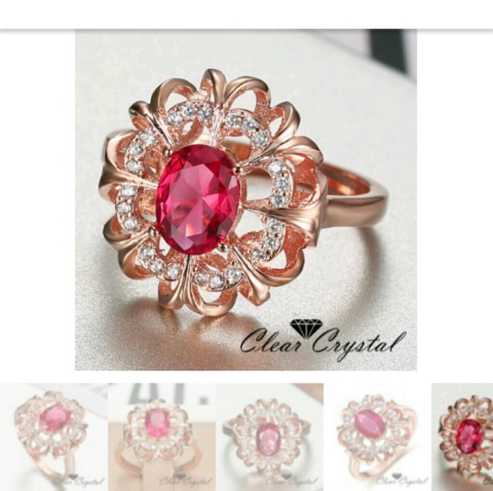 Sz 7 Rose gold plated oval CZ flower ring